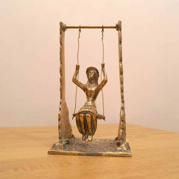 Vintage Brass Swing Sculpture Woman / Girl / Lady 