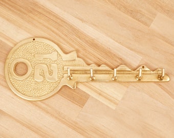 Key holder for five keys / wall decor / cloth rack || Key design || No. 21 || Vintage Solid Brass