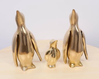 Penguin Family Figurines | Set of 3 Mid-Century Brass Penguins | Animal Home Decor | Wildlife Collectible | Vintage Solid Brass