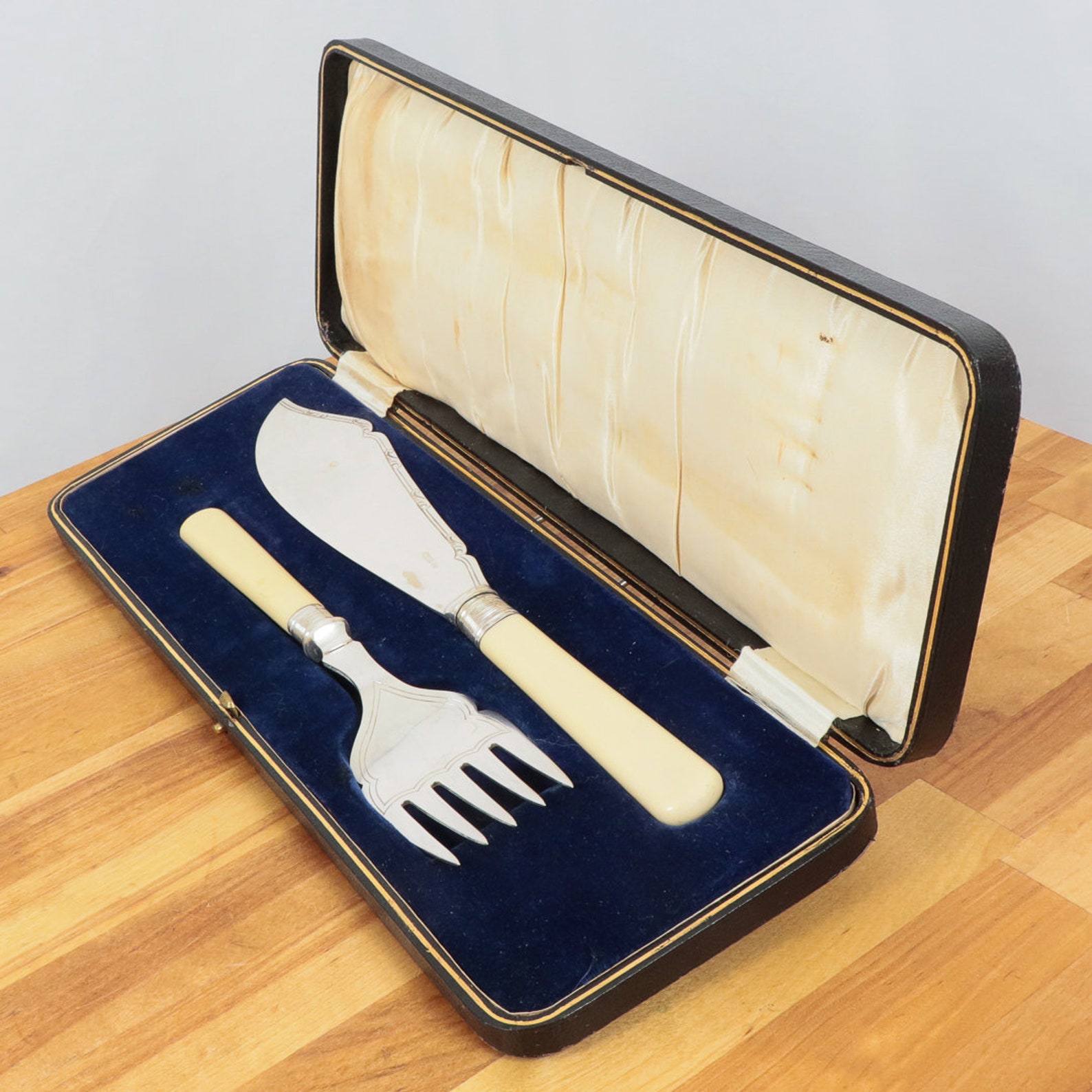 Fish Serving Knife and Fork With Plastic Handle in a Leather Etsy