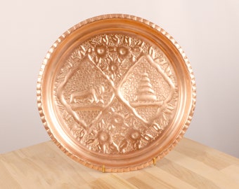 32cm Cooper Plate / tray / wall hanging || handmade engraved floral ornaments || Vintage copper