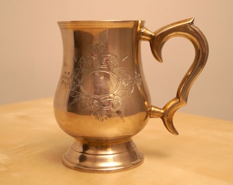 Vintage versilberte Henkeltasse / Tankard || Blumenmuster
