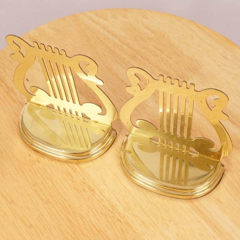 2 Bookends Music Themed Design Vintage Style Solid Brass Etsy