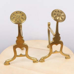Fireplace dog set || Antique  solid brass fire place andirons / fire dogs