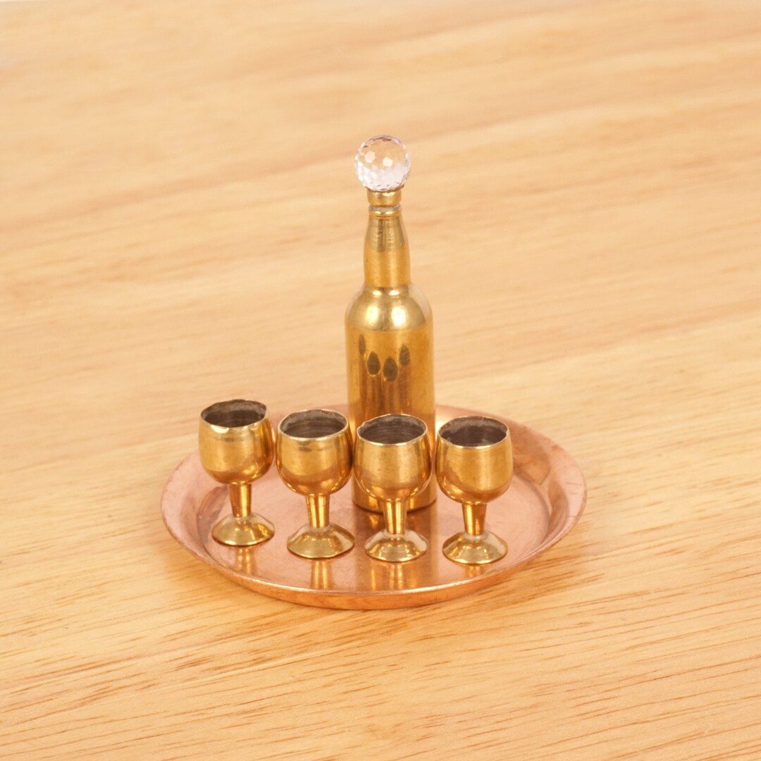 Miniature Wine Bottle Wine Glasses on Tray Four Tiny Wine Etsy