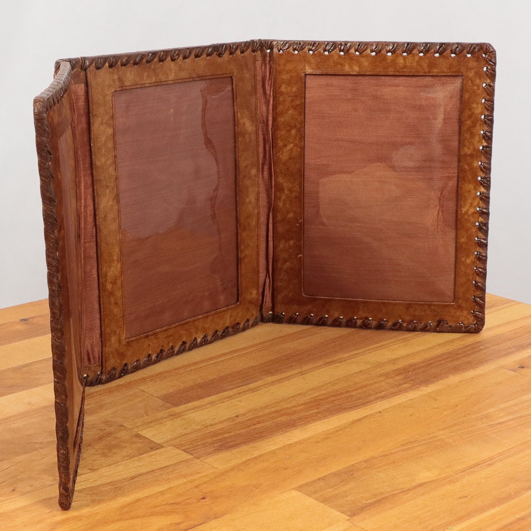 Leather picture frame Vintage solid leather 3 pictures Etsy