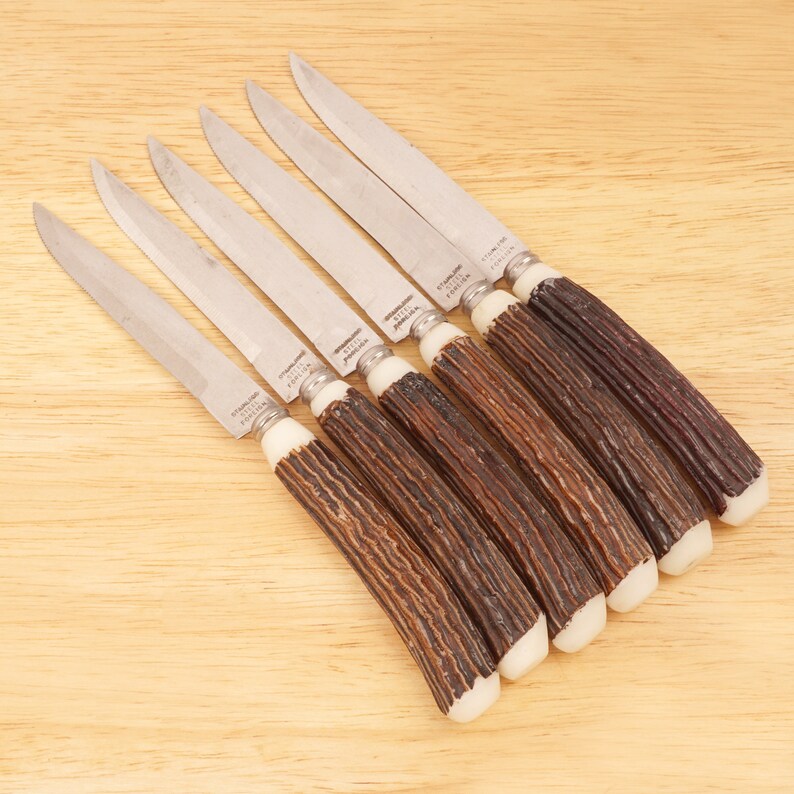 6 Steak Knives Stainless Steel Foreign Hollow Ground Etsy