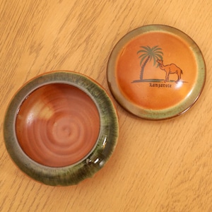 Vintage Ceramic box / trinket with a lid || Palm and Camel design - Lanzarote