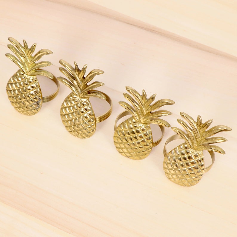 4 Napkin Rings Vintage Solid Brass Pineapple design image 8