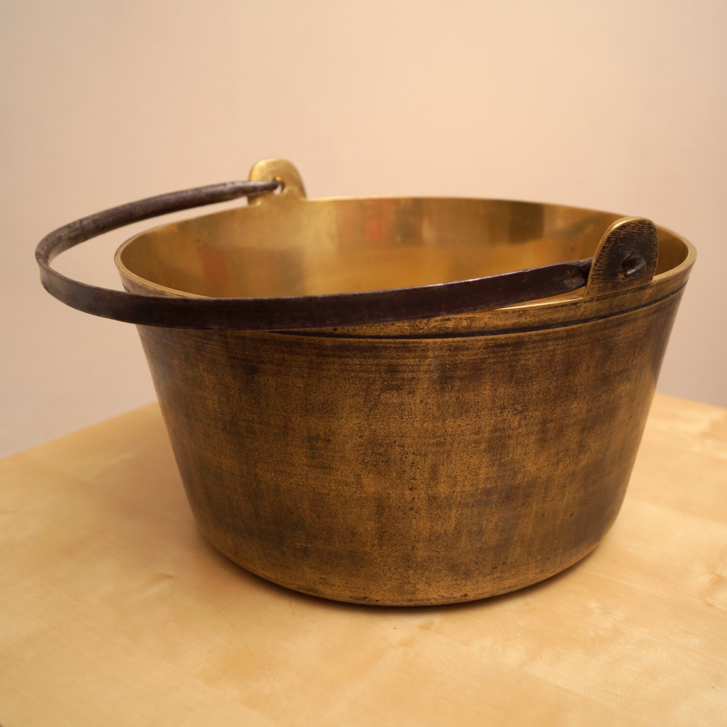 Antique Brass Very Heavy and Large Bucket With Iron Handle Etsy UK
