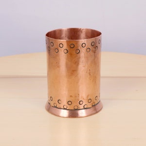 Cylinder shaped vase || Vintage copper || simple design with pressed bubbles / rings  on the sides