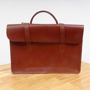Vintage Brown Leather Briefcase with Handle and Metal Bar – Classic Real Leather Office Bag