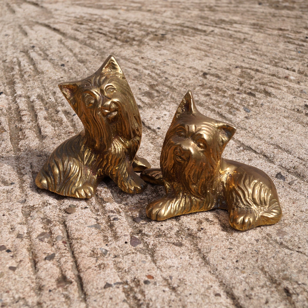 Solid Brass dog statue set Two cute vintage dog sculptures Etsy