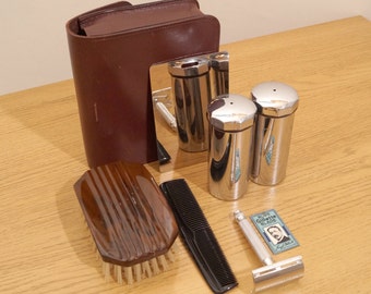 Vintage Travelling Grooming Set || Made in England || Real Cowhide