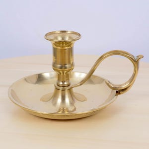 Vintage Solid Brass Chamberstick Candle Holder with Handle – Antique Style Candlestick