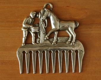 Ancien Peigne à Cheval En Laiton, Vintage 1984 - Déco écurie Ou Manège