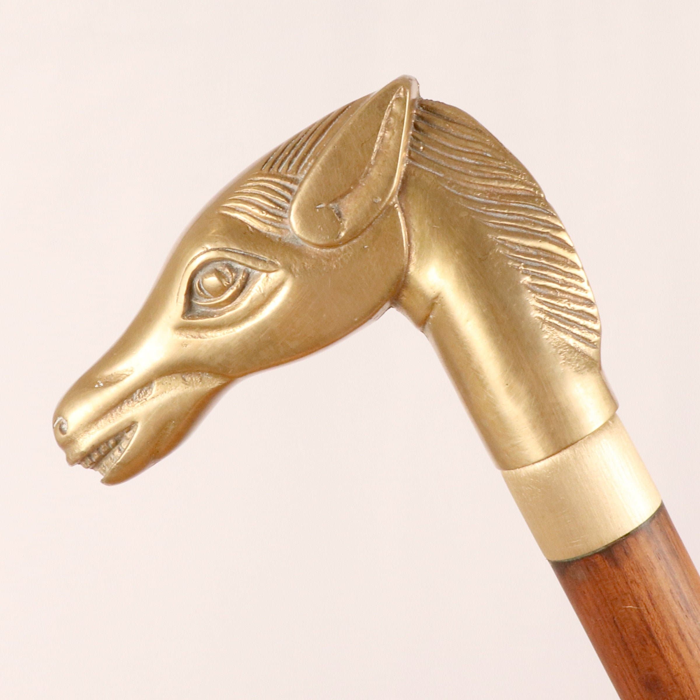 Walking Stick Vintage Solid Brass Horse Handle Vintage Wood and Brass  Walking Stick Horse Head Handle 