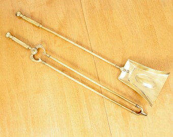Fireplace Tool Set || Vintage Solid Brass || Shovel, Tongs