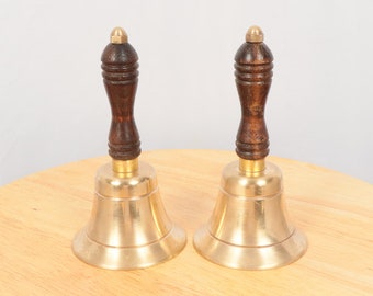 2 Schreibtischglöckchen || Vintage massives Messing und Holz || 2er Set Glocken