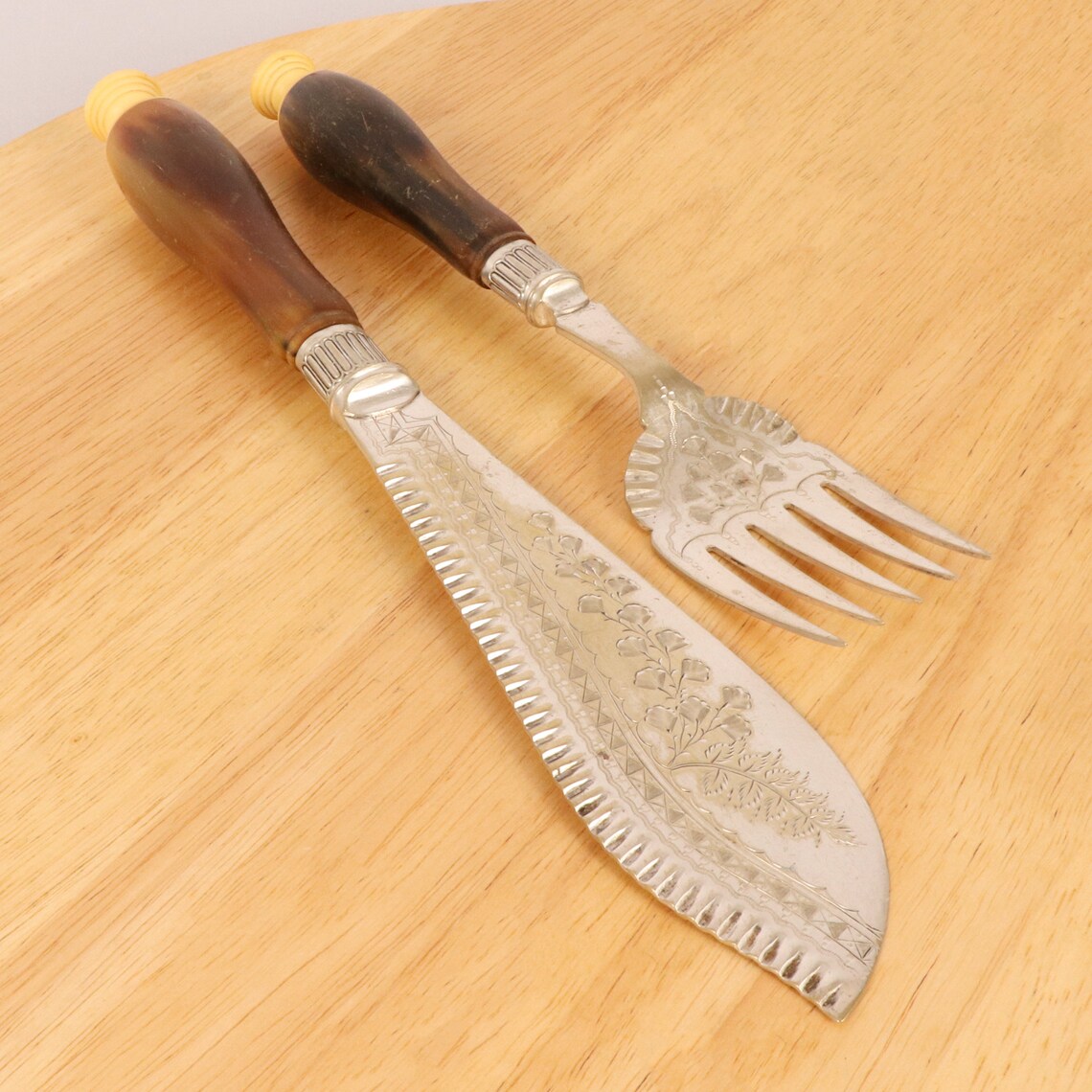 Fish serving knife and fork with plastic handle Vintage Etsy