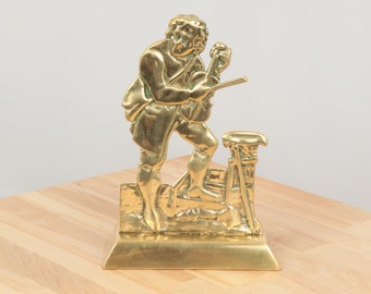 Man / boy playing a violin || Vintage solid brass Musician figurine / door stopper