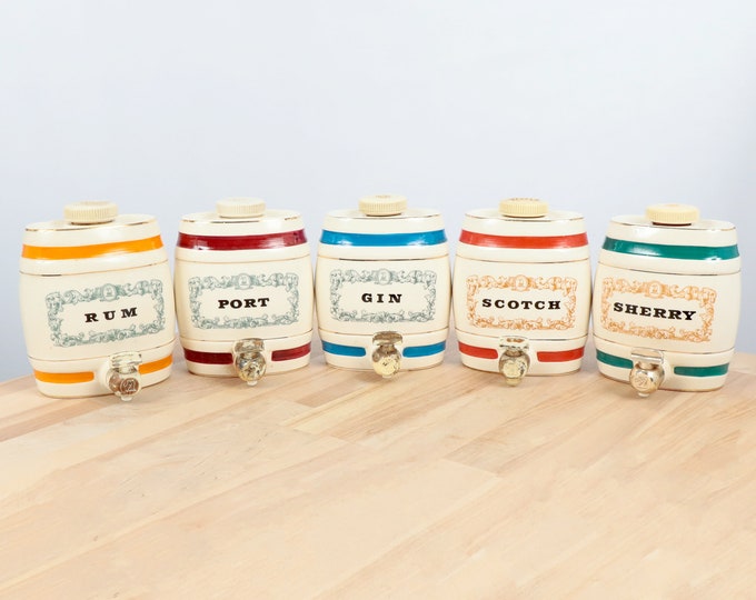 5 Barrels / Decanters Port, Sherry, Scotch, Rum, Gin Vintage Ceramic
