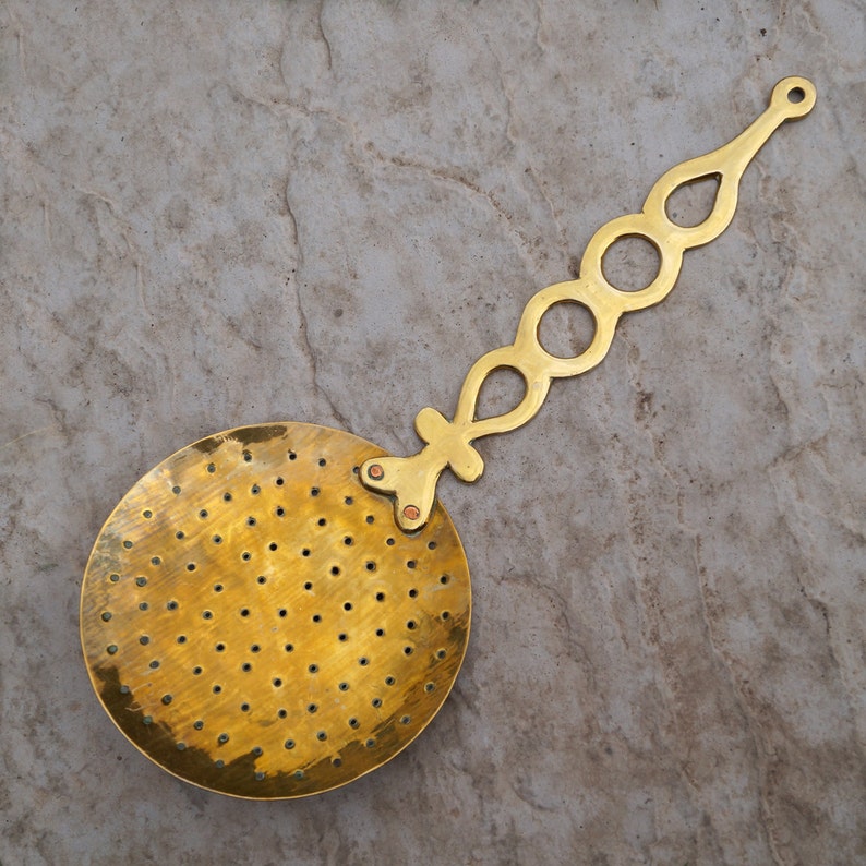 Large brass spoon with small holes vintage decorative Etsy