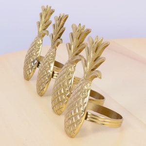 4 Napkin Rings Vintage Solid Brass Pineapple design image 7