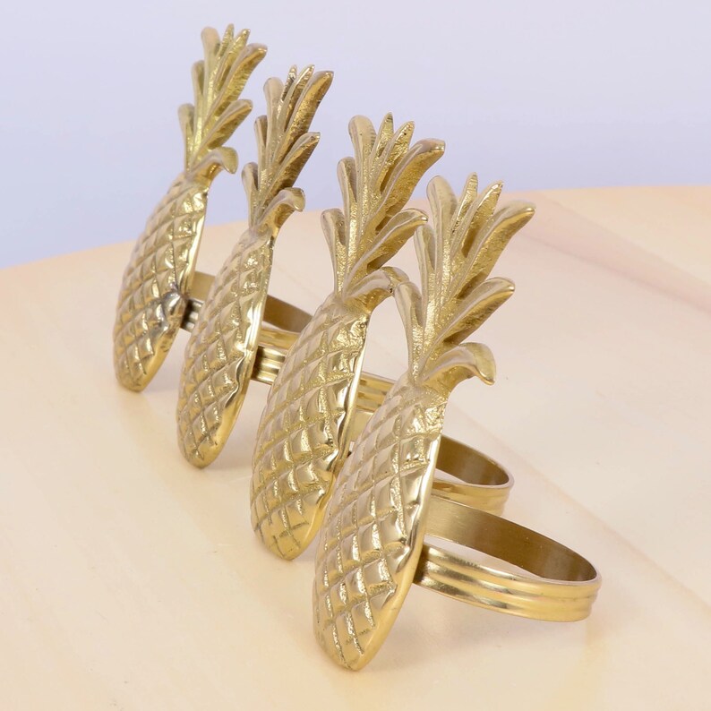 4 Napkin Rings Vintage Solid Brass Pineapple design image 7