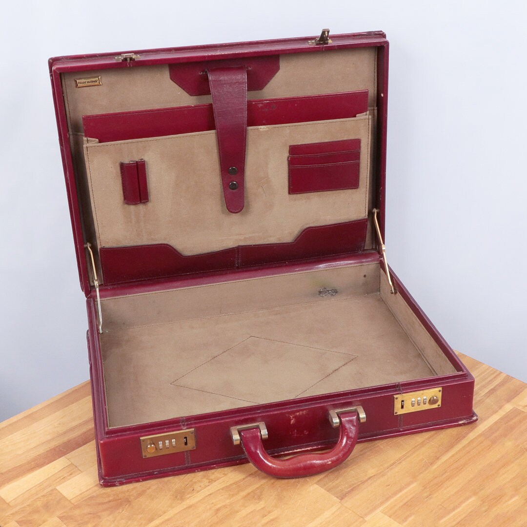 Leather Suitcase / luggage / travelling case Red leather Etsy