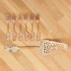 Silver plated on copper six fork and serving spatula || Vintage silver plated copper || Made in Indonesia