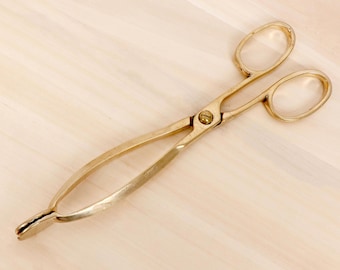 Vintage Brass Fireplace Log Tongs | Antique Firewood Tongs | Brass Hearth Tool | Wood Stove Log Grabber | Fireside Fireplace Accessory