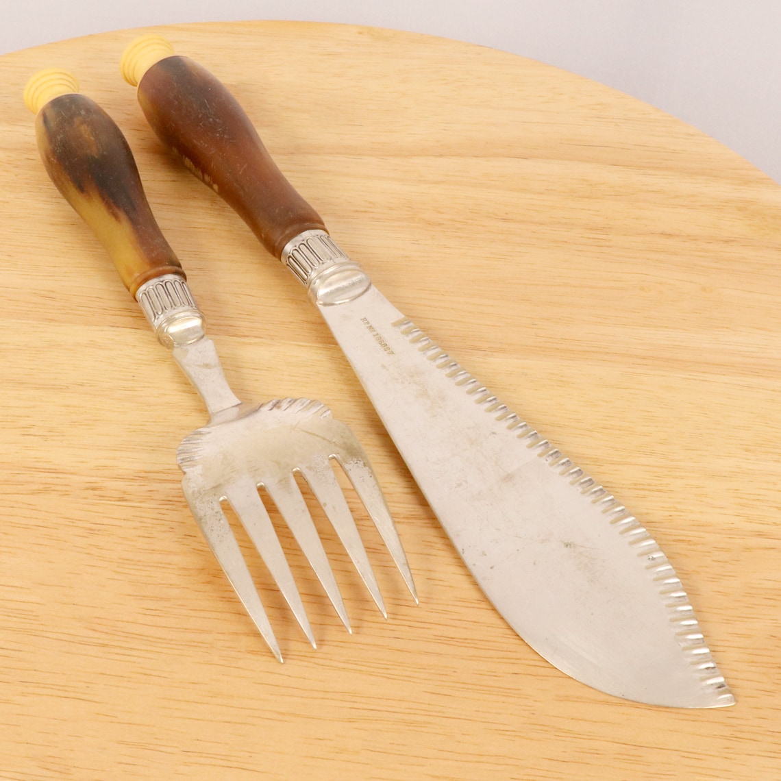 Fish serving knife and fork with plastic handle Vintage Etsy