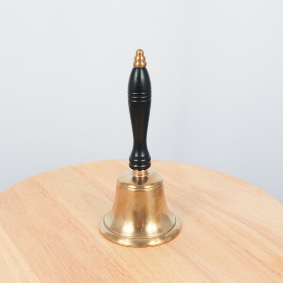 VINTAGE SMALL BELL WITH WOODEN HANDLE AND BRASS BOTTOM