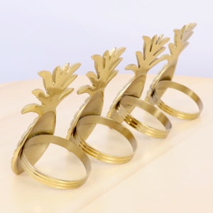 4 Napkin Rings Vintage Solid Brass Pineapple design image 2