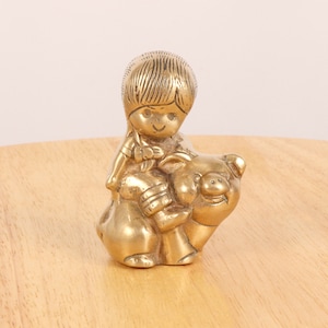 Girl on a pig figurine / statuette / sculpture / decor || Vintage solid brass || The girl riding pig design