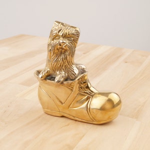 Dog in shoe / puppy  sitting in a boot || Vintage Solid brass
