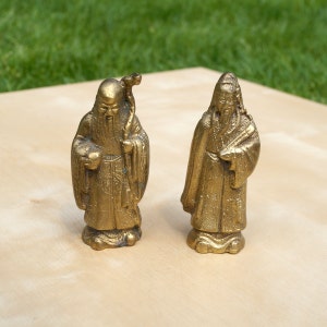 Two Asian Sages Statue || Vintage Solid Brass Figurine || Eastern Sage Statuette || Eastern Rich Man Sculpture