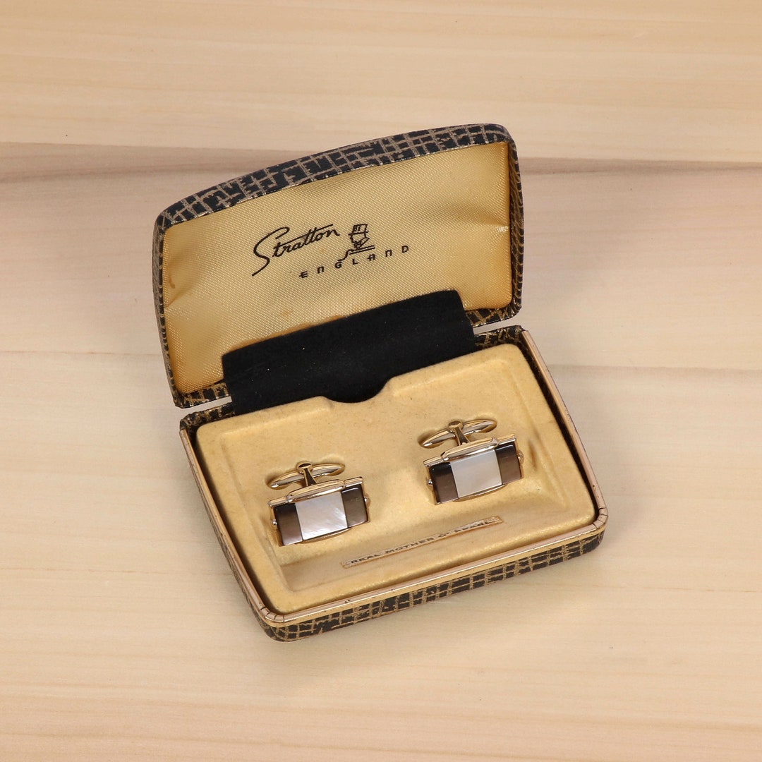 Stratton Gilt Cufflinks With Real Mother of Pearl Gold Etsy UK
