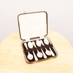 6 spoons || Vintage Silver Plated || Black leather box || Rd. 708938 || P.B. ALPIN || EPNS || A1 || Set of six