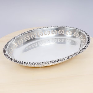 Vintage Silver Plated Oval Serving Tray – Pierced Floral Edge – EPNS S&B