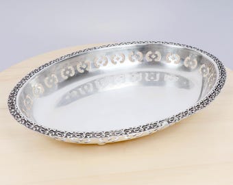 Vintage Silver Plated Oval Serving Tray – Pierced Floral Edge – EPNS S&B