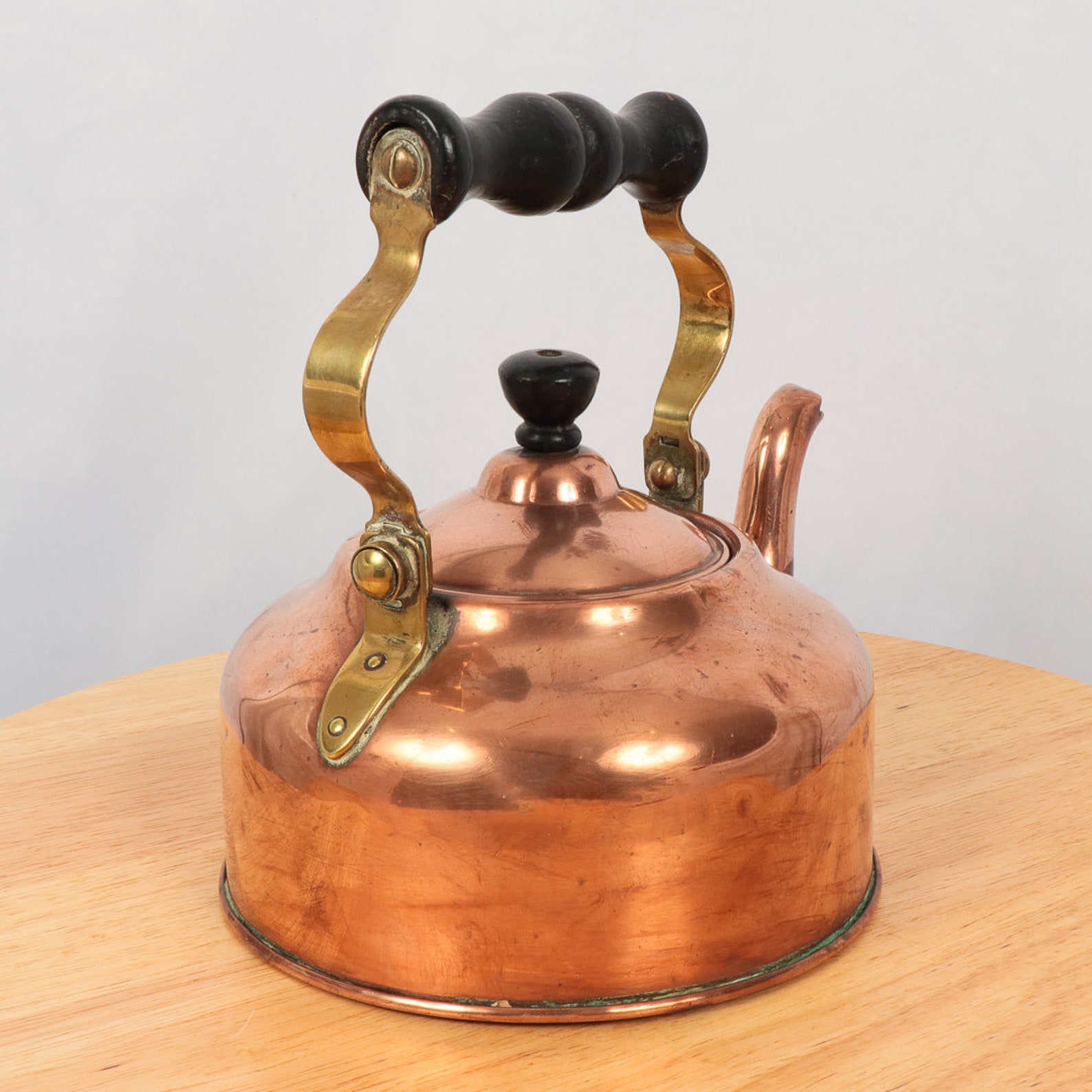 Old Copper Water kettle with lid wooden handel antique Etsy