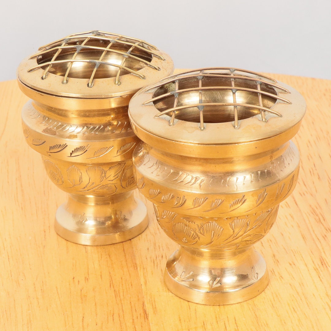 Set of two aroma dish / incense holders Vintage solid brass Etsy