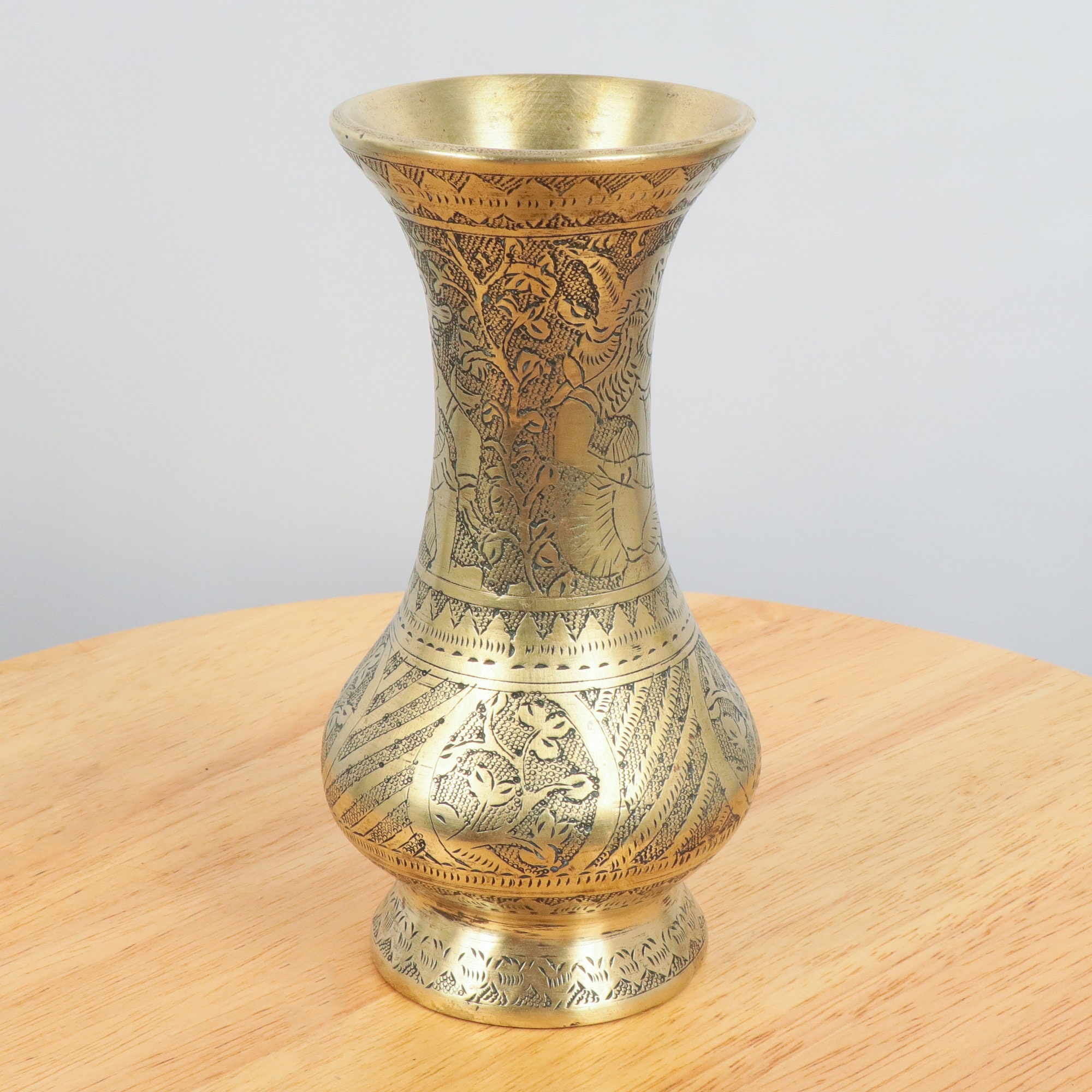 Vintage Solid Brass Vase Dragon Picture / Floral Pattern / Etsy UK