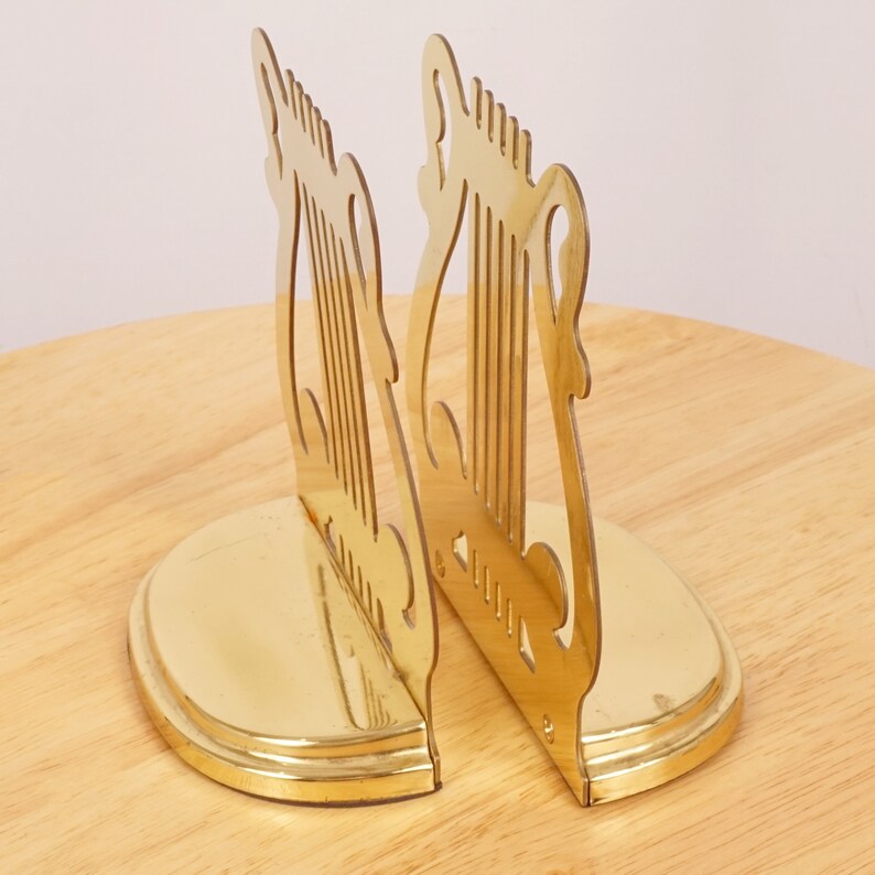 2 Bookends Music Themed Design Vintage Style Solid Brass Etsy