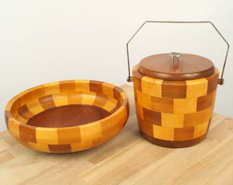 Wooden Biscuit Jar and bowl set || Vintage