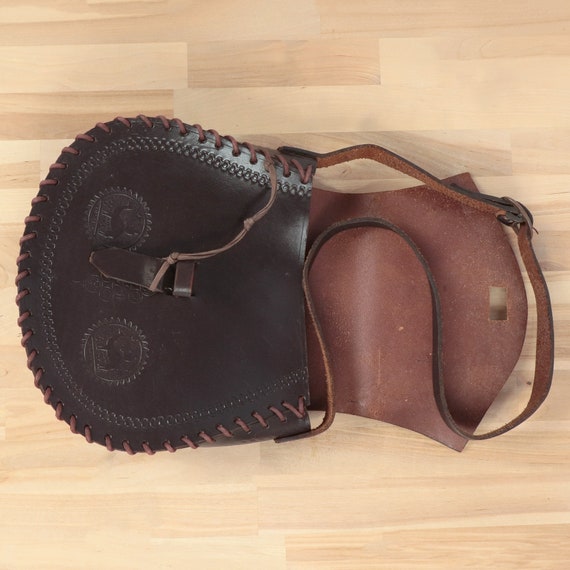 Leather  Bag || Vintage Handmade Real Leather shoulder bag / messenger || Dark brown leather || Pressed camel pictures View 3