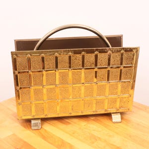 Vintage Peerage Brass Magazine Rack || Trellis Motif || Mid-Century English Design