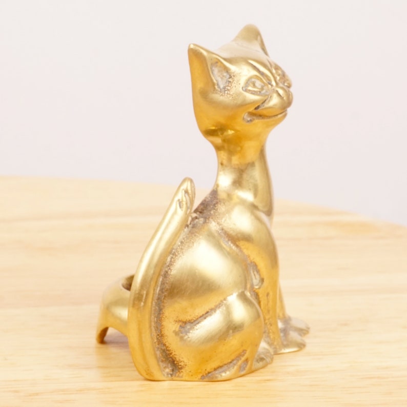 Kitten Vintage Solid Brass Smiling Cat Figurine candle holder Ashtray Home decor